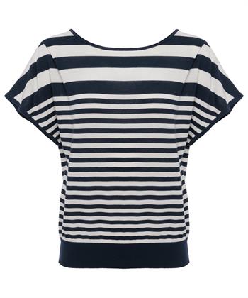 BeOne gestreifter Pullover mit 2 Ausschnitten