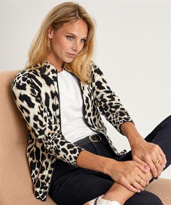 BeOne Jacquard-Strickjacke mit Panther-Print