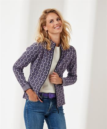 BeOne Strickjacke mit Reißverschluss Jacquarddruck Retro