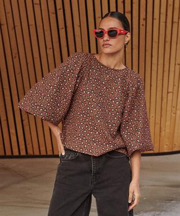 By-Bar Bluse Puffärmel Panther Muster Zasu