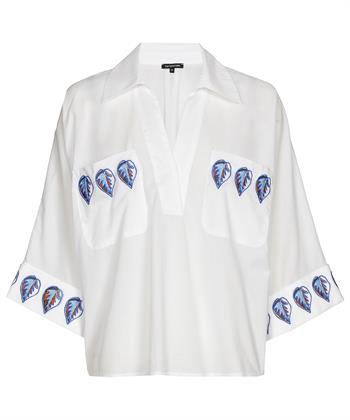 Caroline Biss Bluse mit gesticktem Blatt