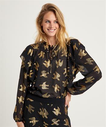 Caroline Biss Bluse Rüsche Schwalbe Print