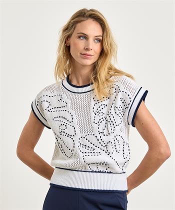 Caroline Biss durchbrochener Pullover Blattmuster