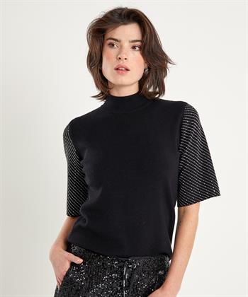 Leo & Ugo Rollkragenpullover kurzarm mit Strasssteinen