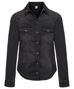 Liu Jo Denim-Bluse Strass-Kragen