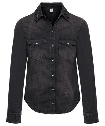 Liu Jo Denim-Bluse Strass-Kragen