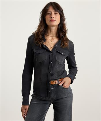Liu Jo Denim-Bluse Strass-Kragen