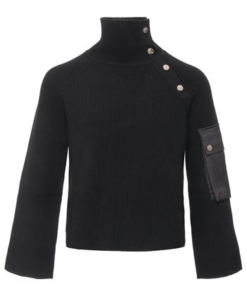 Liu Jo Rippen-Rollkragenpullover mit goldenen Knöpfen