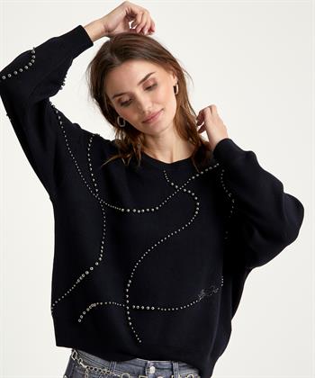 Liu Jo Shirt Langarm V-Ausschnitt Strass Logo
