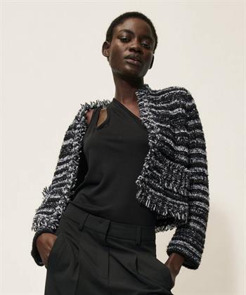 Luisa Cerano Blazer Strickjacke Tweed Fransen