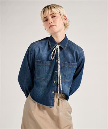 Luisa Cerano Denim-Bluse fransen