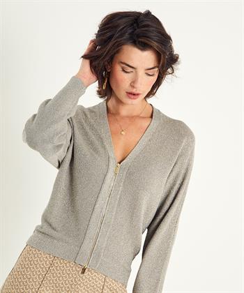 Luisa Cerano kurze Strickjacke mit Reißverschluss Lurex