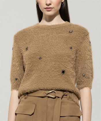 Luisa Cerano pelzige Pullover Ziersteine