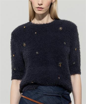 Luisa Cerano pelzige Pullover Ziersteine