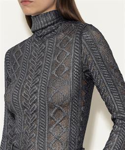 Luisa Cerano Rollkragenpullover mit Spitzenfolie Print