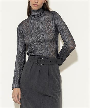 Luisa Cerano Rollkragenpullover mit Spitzenfolie Print