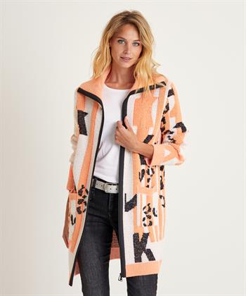 Marc Cain lange Strickjacke aus Jacquard mit Reißverschluss