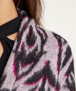 Marc Cain lange Strickjacke aus Wollgemisch mit Pelzverzierung