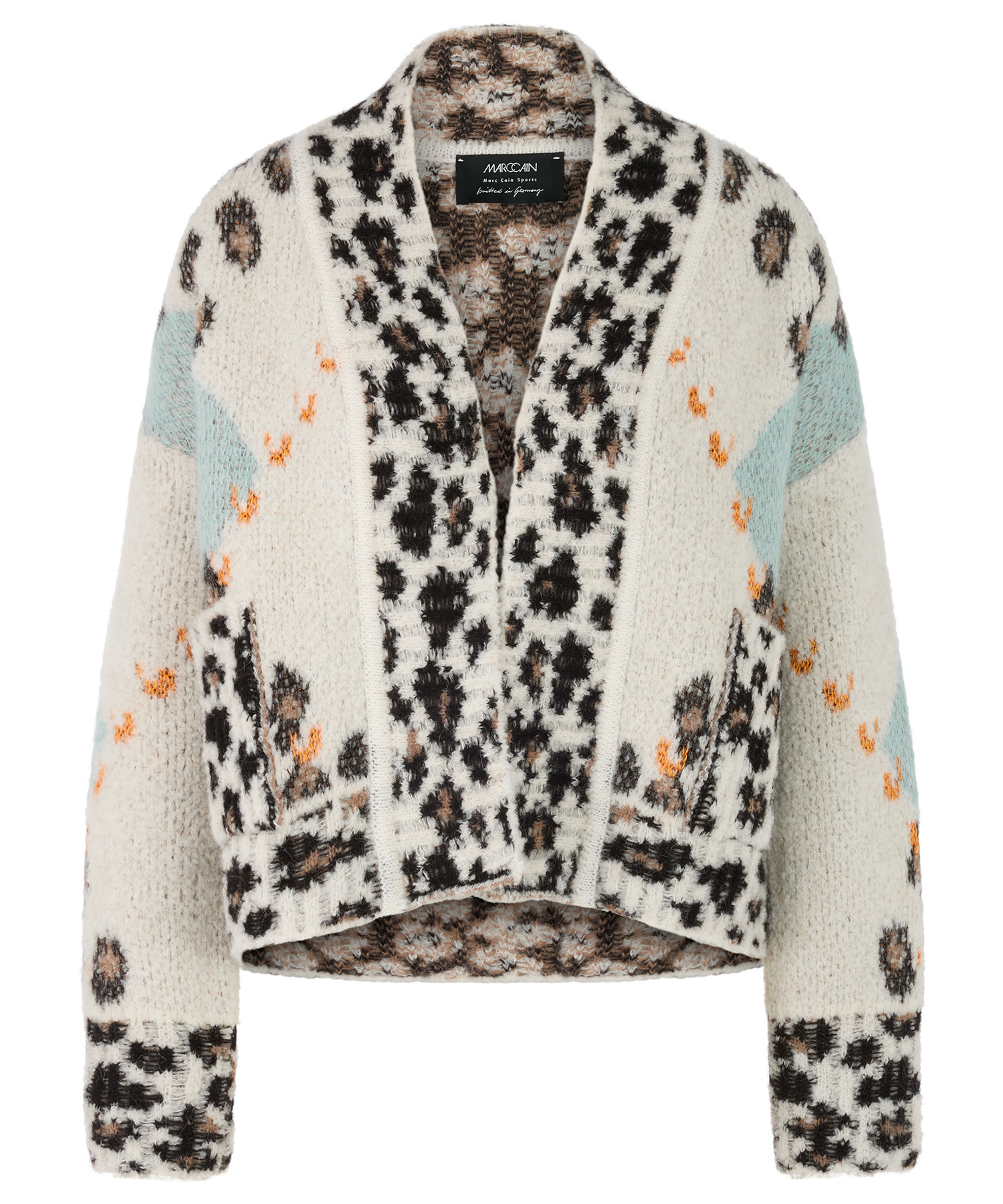 Marc Cain Wollmisch-Jacquard-Strickjacke mit Leopardenmuster