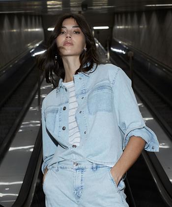 OUI Denim Bluse Jacke Nieten