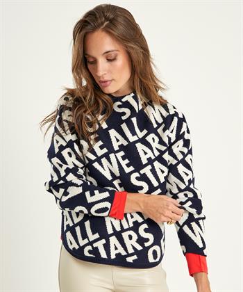 OUI Jacquard-Pullover mit Buchstabenaufdruck