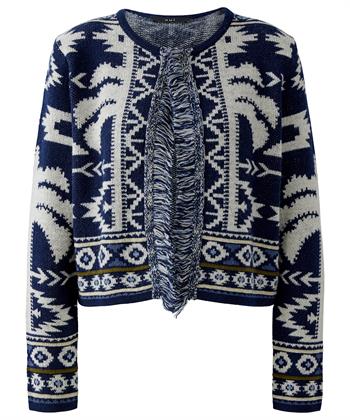 OUI Jacquard-Strickjacke Print Fransen