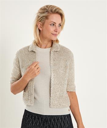 OUI kurze pelzige Strickjacke Lurex