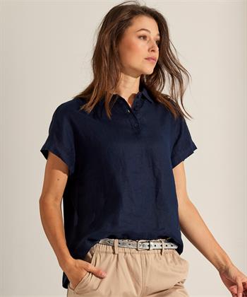OUI Polobluse mit Leinenbesatz