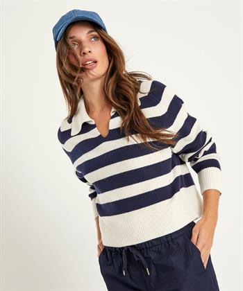 OUI Polopullover aus Wollmischung mit Blockstreifen