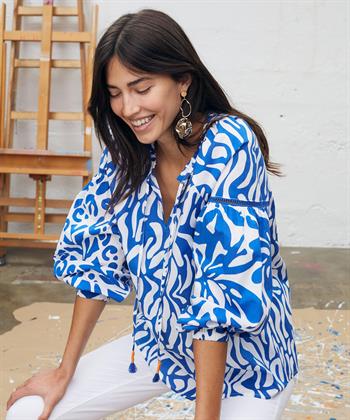 OUI Popeline Bluse mit zweifarbigen Quasten