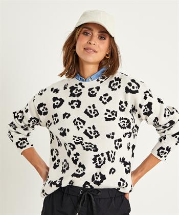 OUI Pullover Rundhalsausschnitt Panther-Jacquard