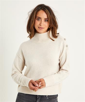 OUI Rollkragenpullover Strassknöpfe Schulter