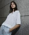 OUI Sweatshirt Leinenmischung Pailletten Streifen
