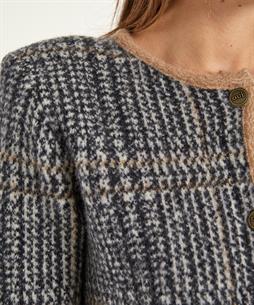 OUI Wollmischung Strickjacke Karos