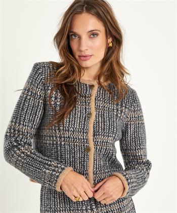 OUI Wollmischung Strickjacke Karos