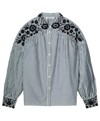 Summum Bluse gestreift Blumenstickerei