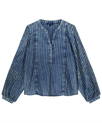 Summum Bluse im Denim-Look mit Streifen und Pailletten