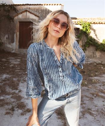 Summum Bluse im Denim-Look mit Streifen und Pailletten