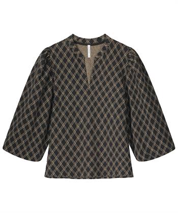 Summum Karo Top Lurex Puffärmel