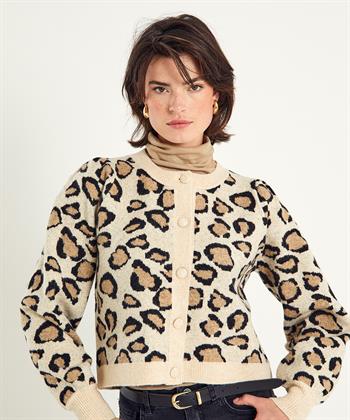 Summum kurze Strickjacke mit Puffärmeln Pantherdruck
