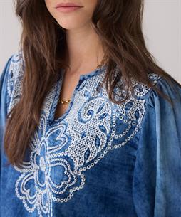 Summum Soft Denim Bluse Stickerei