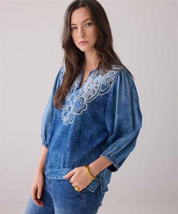 Summum Soft Denim Bluse Stickerei